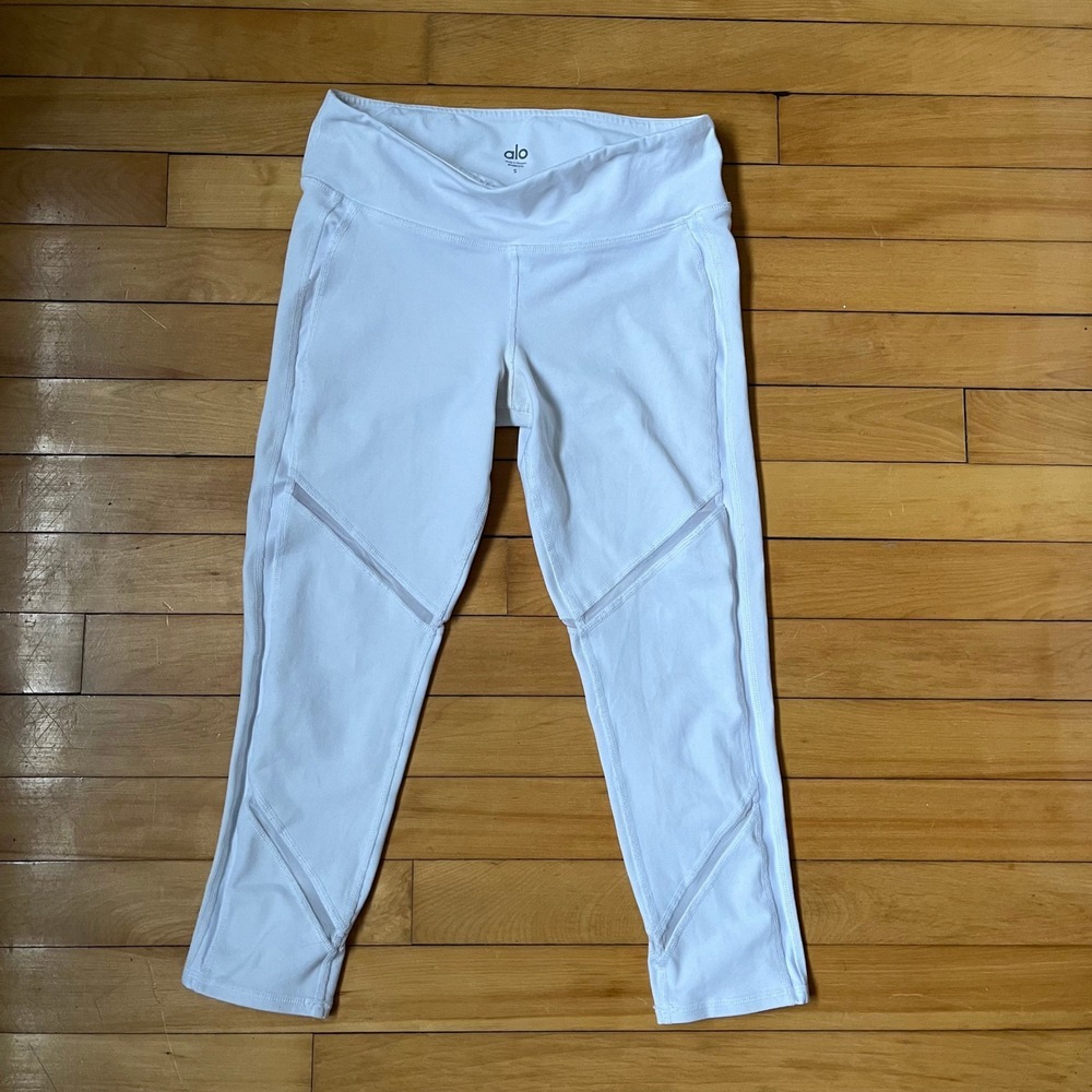 Alo Yoga White Moto Mesh Cropped Leggings Womens Size Small Activewear